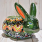 Rabbit Planter, Peacock Red and Green Pottery Design, Ceramic Rabbit Flowerpot