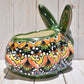 Rabbit Planter, Peacock Red and Green Pottery Design, Ceramic Rabbit Flowerpot