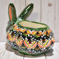 Rabbit Planter, Peacock Red and Green Pottery Design, Ceramic Rabbit Flowerpot