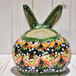 Rabbit Planter, Peacock Red and Green Pottery Design, Ceramic Rabbit Flowerpot