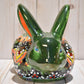 Rabbit Planter, Peacock Red and Green Pottery Design, Ceramic Rabbit Flowerpot