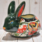 Rabbit Planter, Talavera Mayan Pottery Design, Ceramic Rabbit Flowerpot