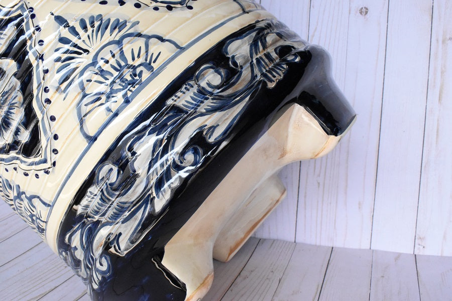 Ringed Round Pot- Talavera Blue Cobalt Design