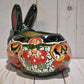 Rabbit Planter, Talavera Mayan Pottery Design, Ceramic Rabbit Flowerpot