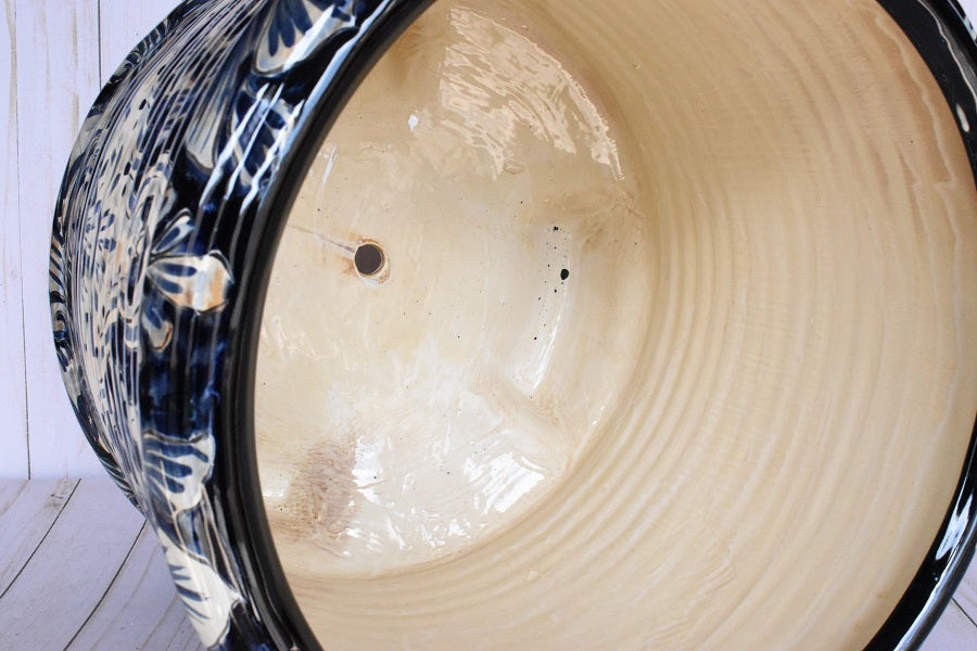 Ringed Round Pot- Talavera Blue Cobalt Design