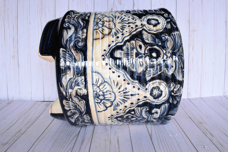 Ringed Round Pot- Talavera Blue Cobalt Design