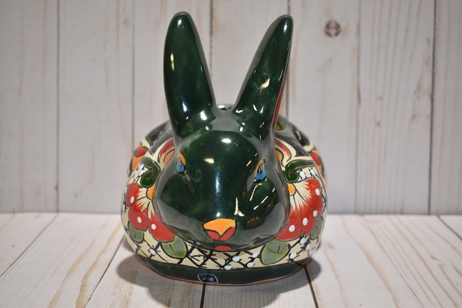 Rabbit Planter, Talavera Mayan Pottery Design, Ceramic Rabbit Flowerpot