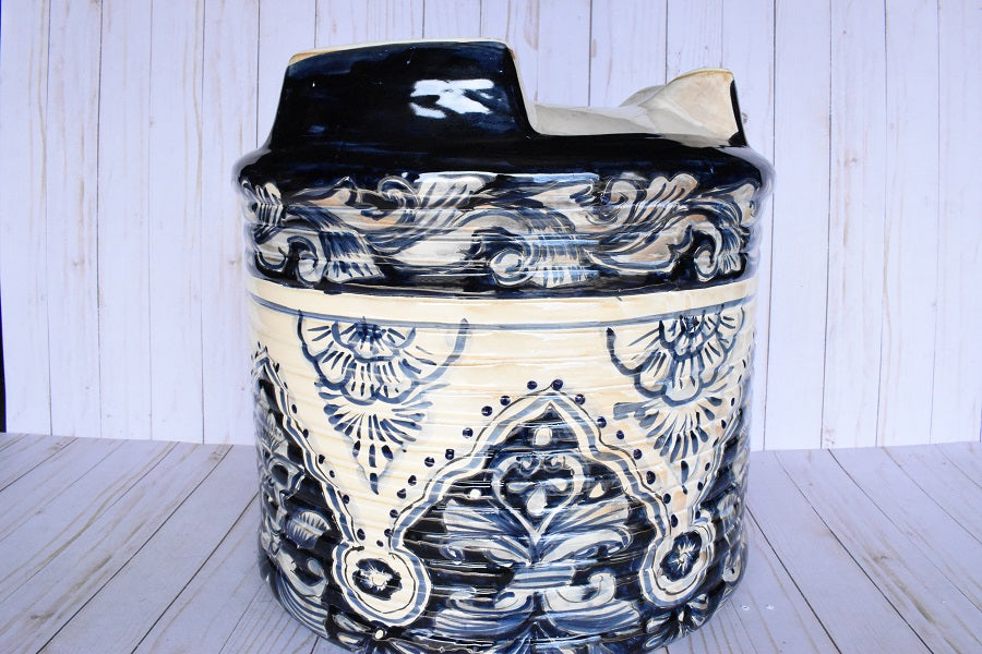 Ringed Round Pot- Talavera Blue Cobalt Design