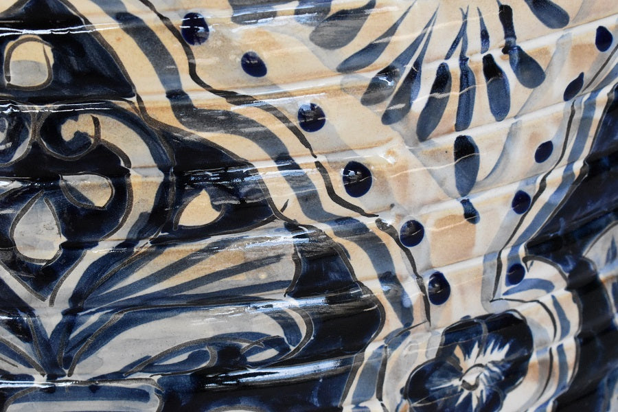 Ringed Round Pot- Talavera Blue Cobalt Design