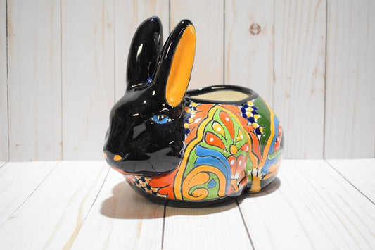 Rabbit Planter, Talavera Pottery, Ceramic Rabbit Flowerpot