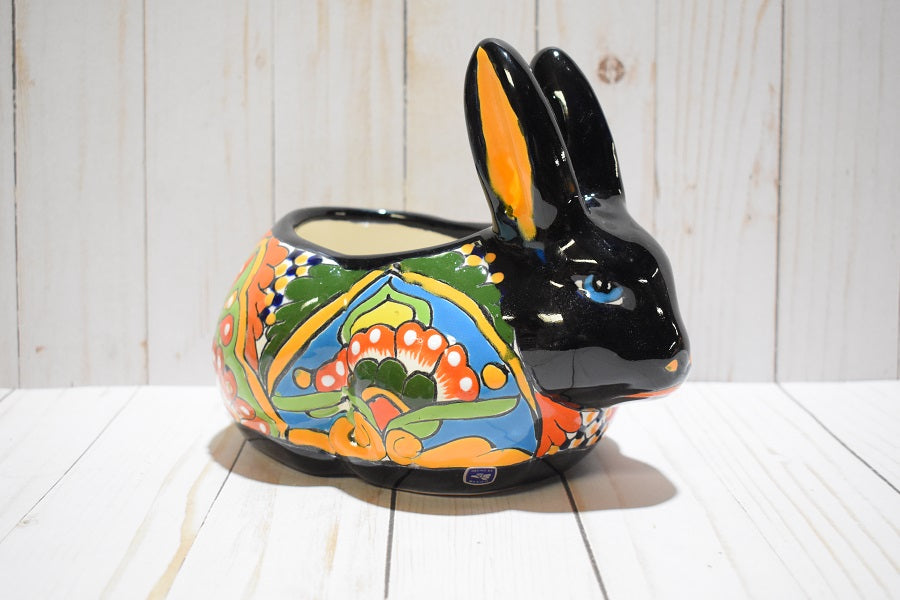 Rabbit Planter, Talavera Pottery, Ceramic Rabbit Flowerpot