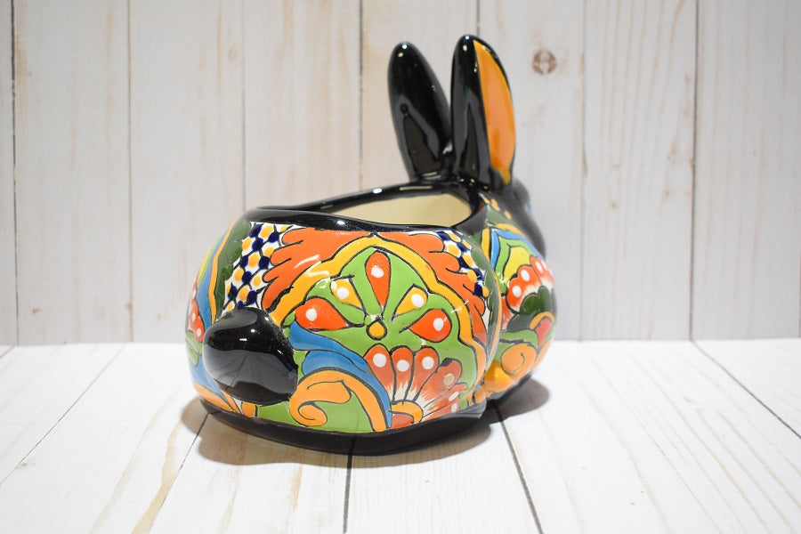 Rabbit Planter, Talavera Pottery, Ceramic Rabbit Flowerpot
