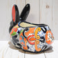 Rabbit Planter, Talavera Puebla White Pottery Design, Ceramic Rabbit Flowerpot