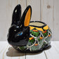 Rabbit Planter, Peacock Green Pottery Design, Ceramic Rabbit Flowerpot