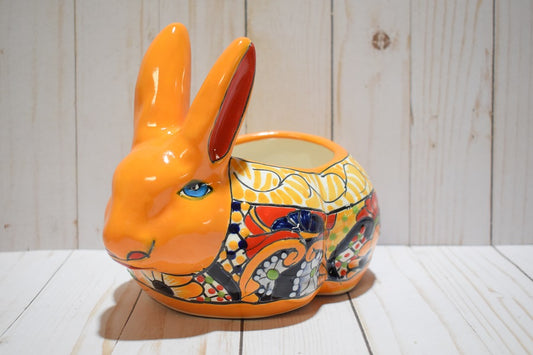 Rabbit Planter, Sevilla Yellow Pottery Design, Ceramic Rabbit Flowerpot