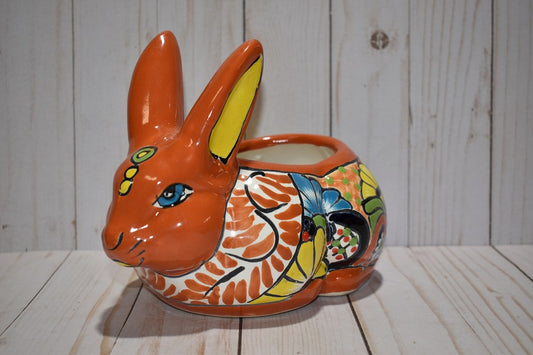 Rabbit Planter, Sevilla Brown Pottery Design, Ceramic Rabbit Flowerpot