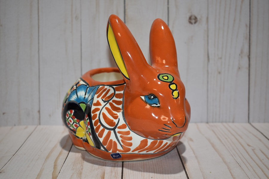 Rabbit Planter, Sevilla Brown Pottery Design, Ceramic Rabbit Flowerpot