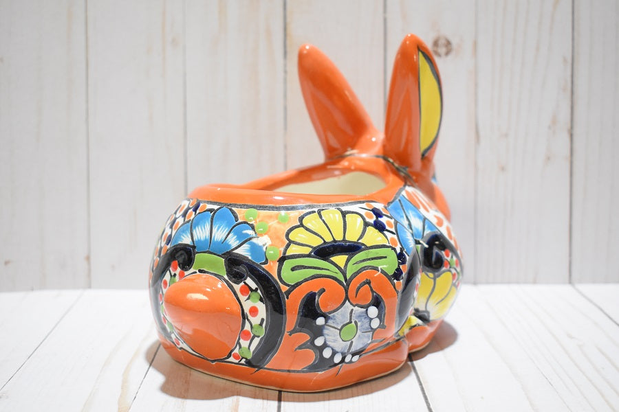 Rabbit Planter, Sevilla Brown Pottery Design, Ceramic Rabbit Flowerpot