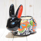 Rabbit Planter, Talavera Puebla White Pottery Design, Ceramic Rabbit Flowerpot