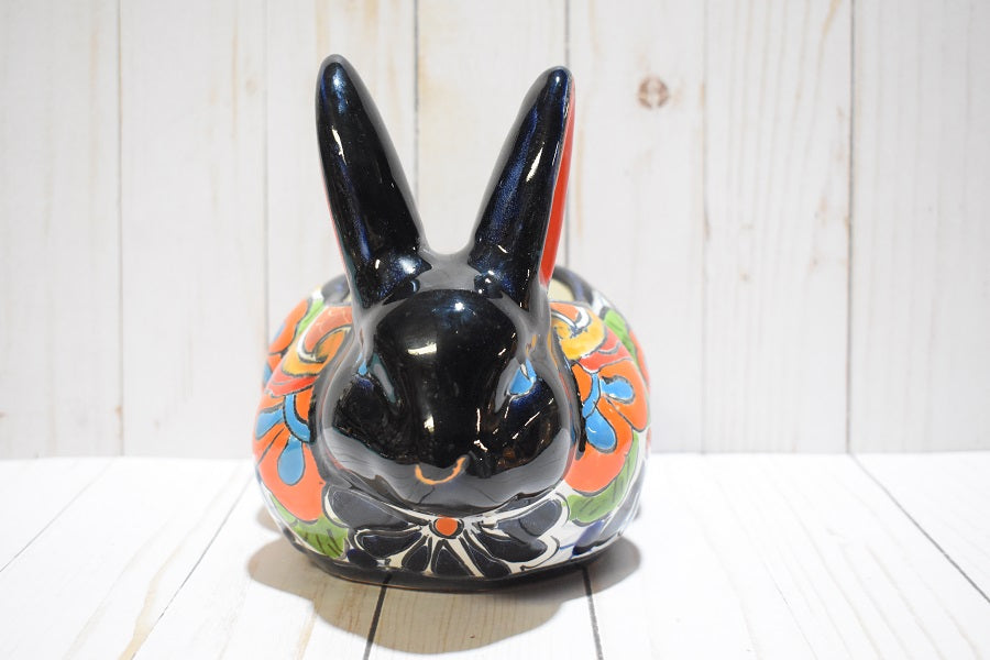 Rabbit Planter, Talavera Puebla White Pottery Design, Ceramic Rabbit Flowerpot