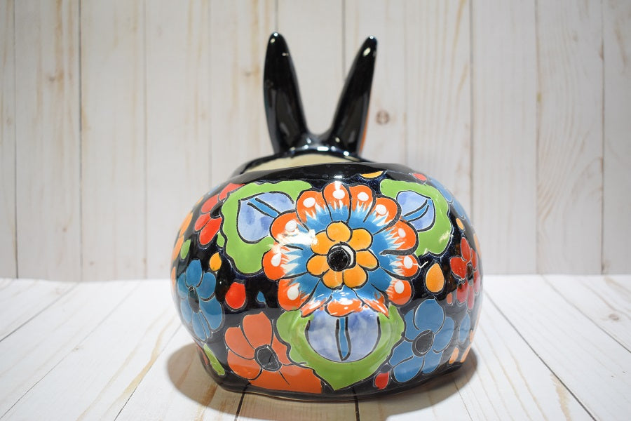 Rabbit Planter, Talavera Flowers Pottery Design, Ceramic Rabbit Flowerpot