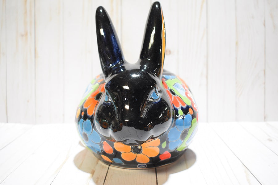 Rabbit Planter, Talavera Flowers Pottery Design, Ceramic Rabbit Flowerpot