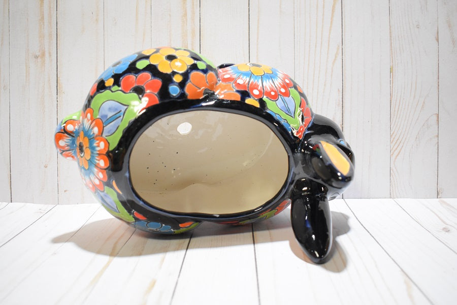 Rabbit Planter, Talavera Flowers Pottery Design, Ceramic Rabbit Flowerpot