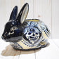 Rabbit Planter, Talavera Blue Dark Cobalt Pottery Design, Ceramic Rabbit Flowerpot