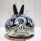 Rabbit Planter, Talavera Blue Dark Cobalt Pottery Design, Ceramic Rabbit Flowerpot