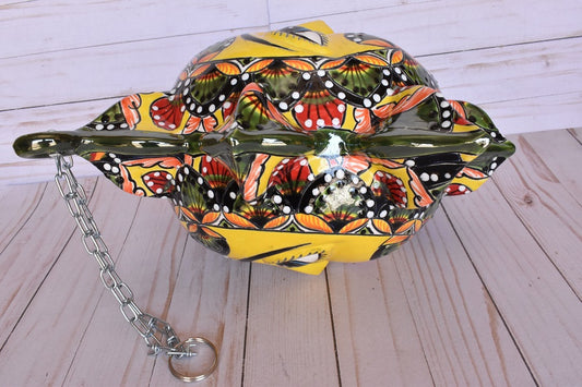 Large Green & Red Peacock Feathers Celestial Sun Sphere-shaped Double face