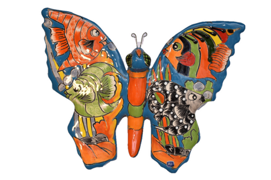 Butterfly Handcrafted Colorful Fish Caribbean Mexican Pottery