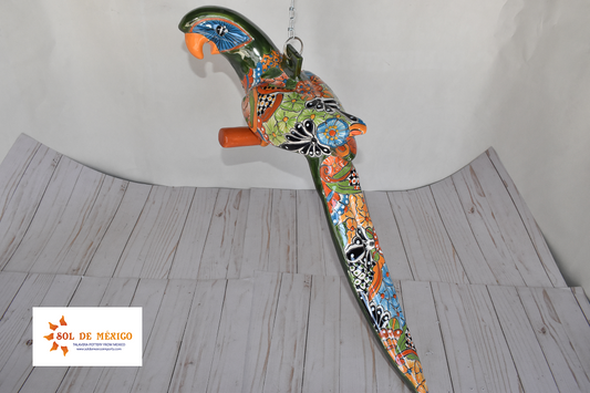 Large Beautiful Hanging Parrot Green Talavera Puebla
