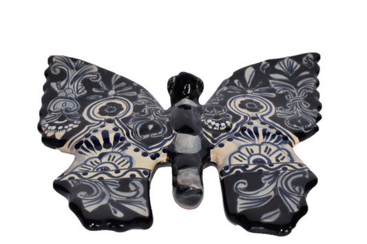Butterfly Handcrafted Talavera Blue Cobalt-Style Mexican Pottery