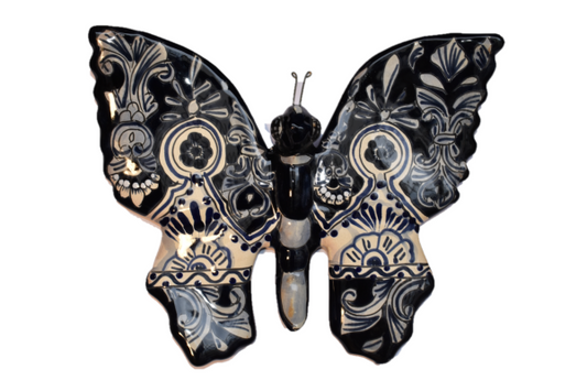 Butterfly Handcrafted Talavera Blue Cobalt-Style Mexican Pottery