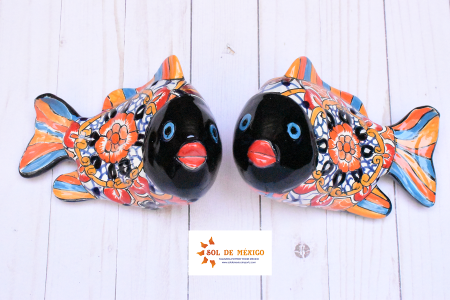 KOI-FISH Handmade Talavera Ceramic in White Puebla Design