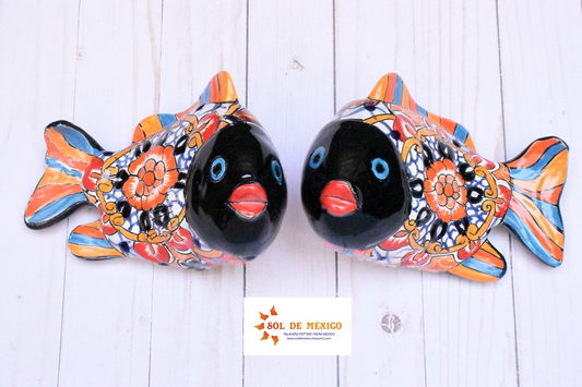 KOI-FISH Handmade Talavera Ceramic in White Puebla Design