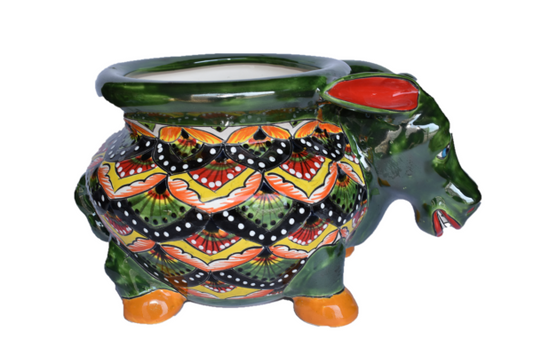 Planter Donkey in Talavera Peacock Red and Green style