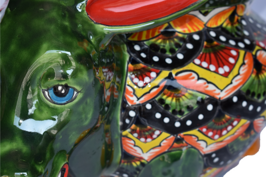 Planter Donkey in Talavera Peacock Red and Green style