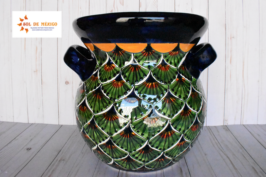 Flowerplanter With Handles Green Peacock Design