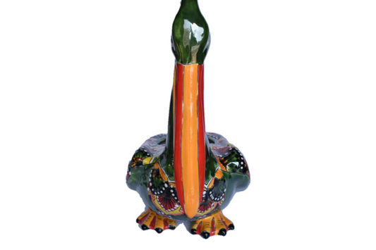 Pelican Planter in Peacock Green and Red Design
