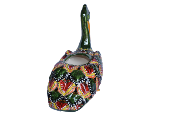 Pelican Planter in Peacock Green and Red Design