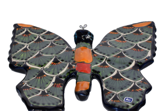 Butterfly Handcrafted Talavera Peacock Green-Style Mexican Pottery