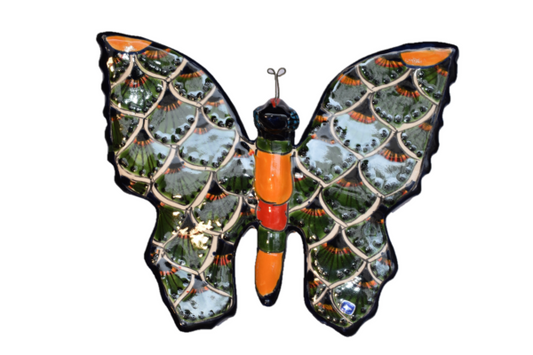 Butterfly Handcrafted Talavera Peacock Green-Style Mexican Pottery