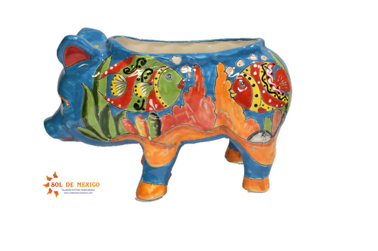 PIG PLANTER HANDCRAFTED IN FISH CARIBBEAN DESIGN