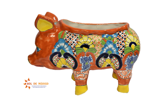 PIG PLANTER HANDCRAFTED IN TALAVERA SEVILLA BROWN DESIGN