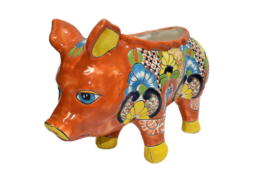 PIG PLANTER HANDCRAFTED IN TALAVERA SEVILLA BROWN DESIGN