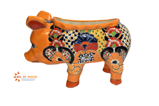 PIG PLANTER HANDCRAFTED IN TALAVERA SEVILLA YELLOW DESIGN