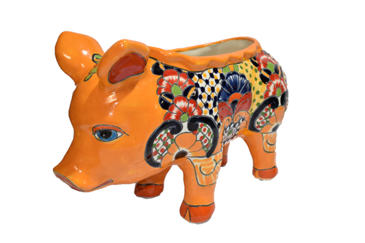 PIG PLANTER HANDCRAFTED IN TALAVERA SEVILLA YELLOW DESIGN