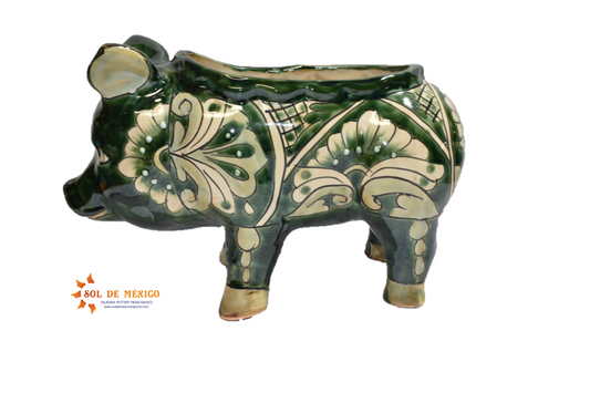 PIG PLANTER HANDCRAFTED IN TALAVERA GREEN DESIGN