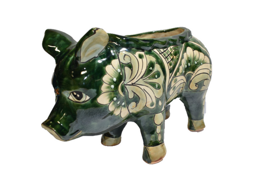PIG PLANTER HANDCRAFTED IN TALAVERA GREEN DESIGN